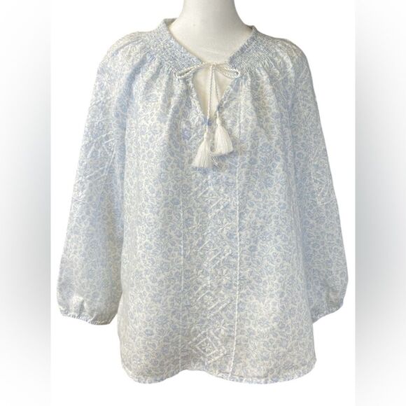 Joie Blue and White Floral Embroidered Long Sleeve Blouse. Size M - Picture 2 of 6
